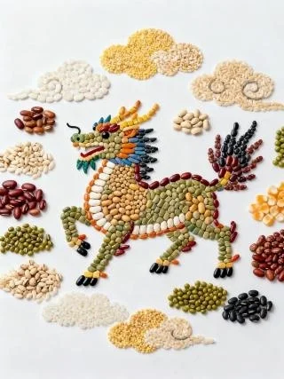 五谷杂粮拼贴画｜麒麟