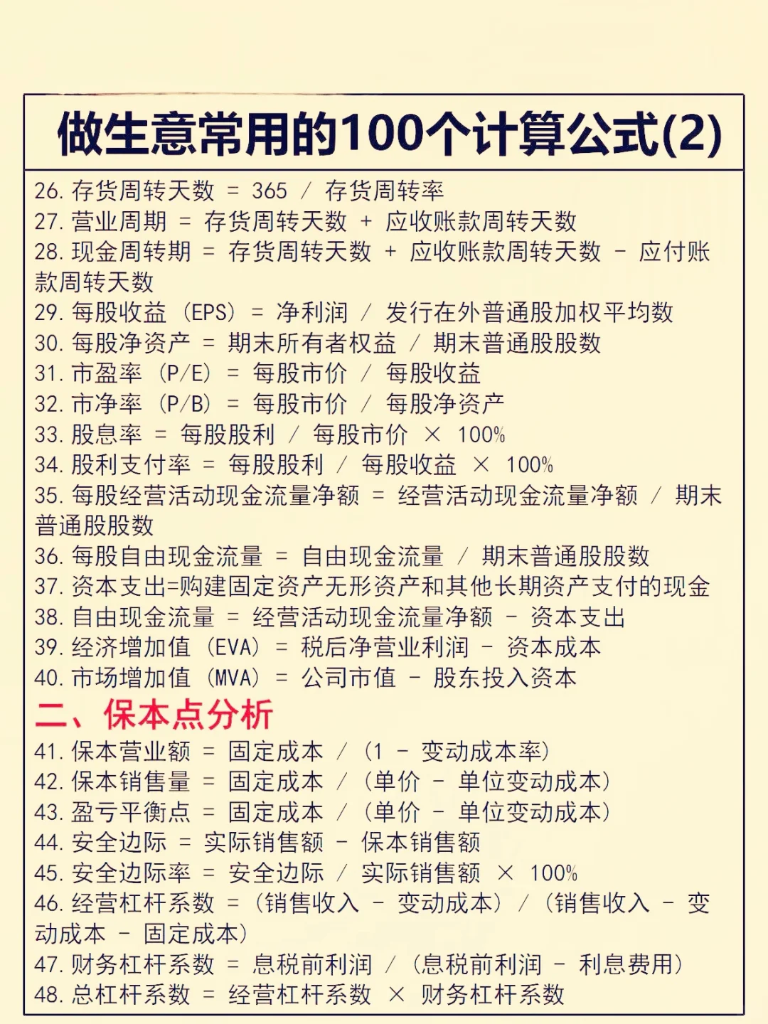 全方位生意计算公式，涵盖多场景