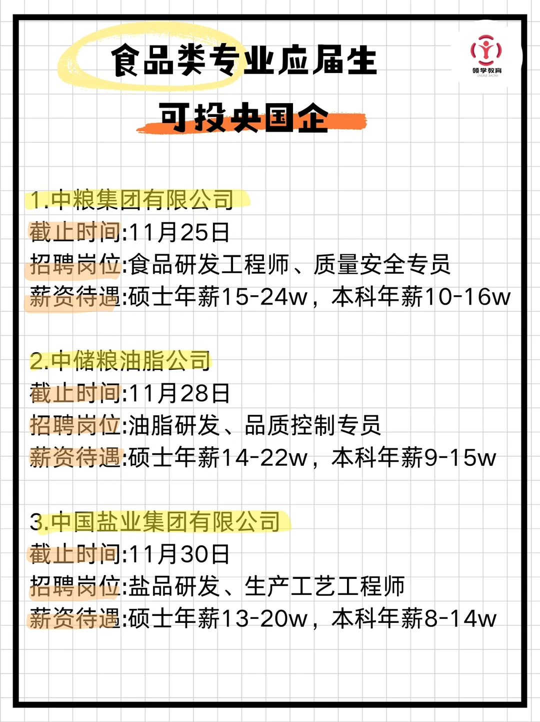 食品类专业能去央国企！