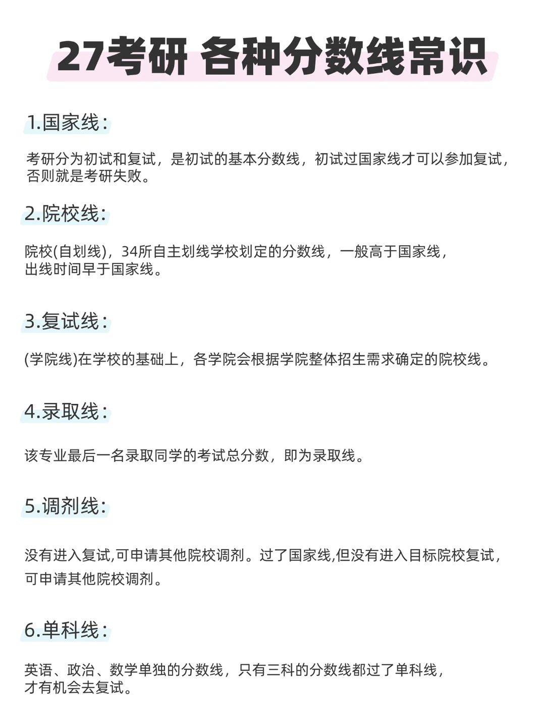 27考研，各分数线常识