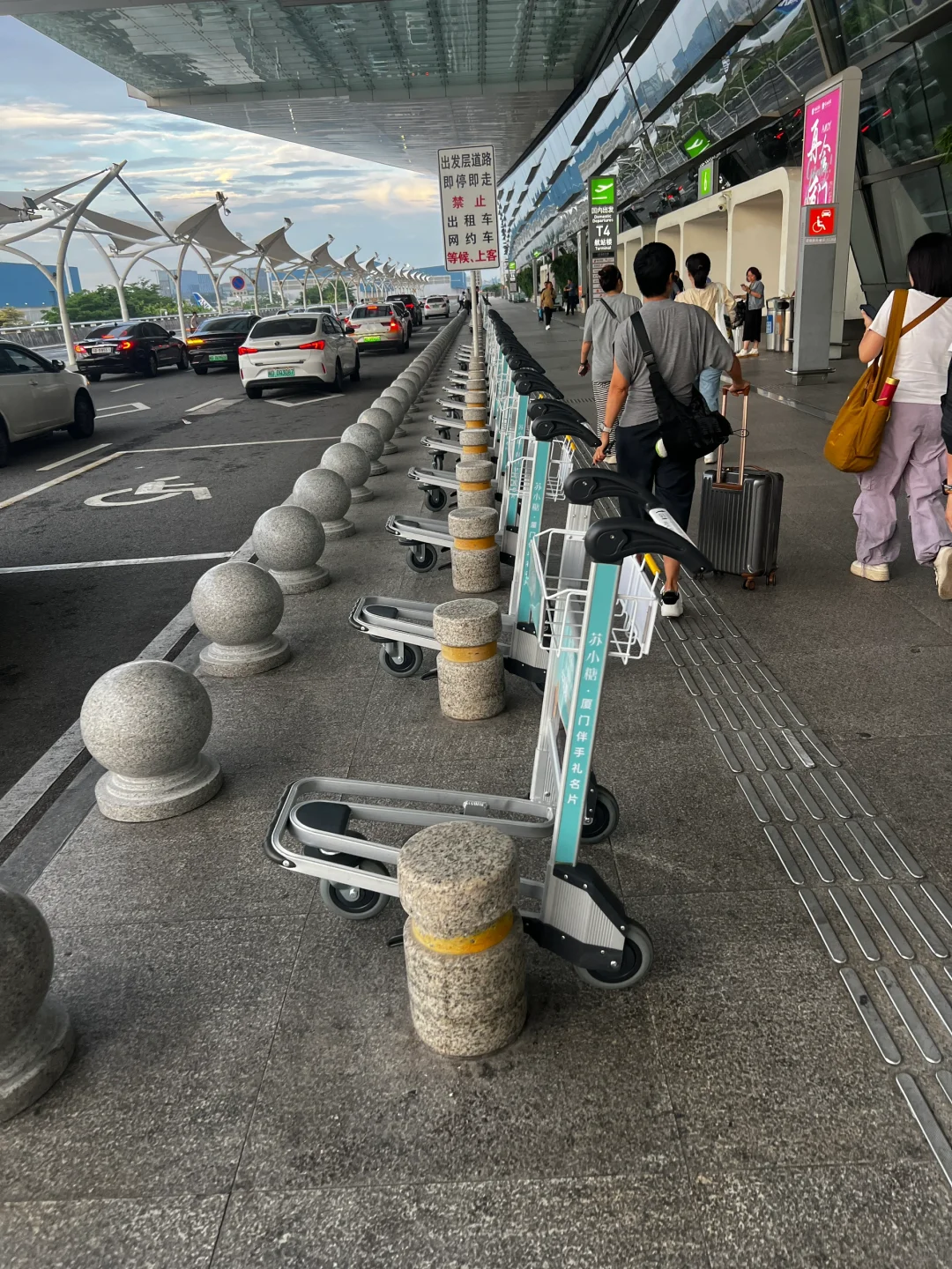 厦门机场的手推车摆放得相当整齐