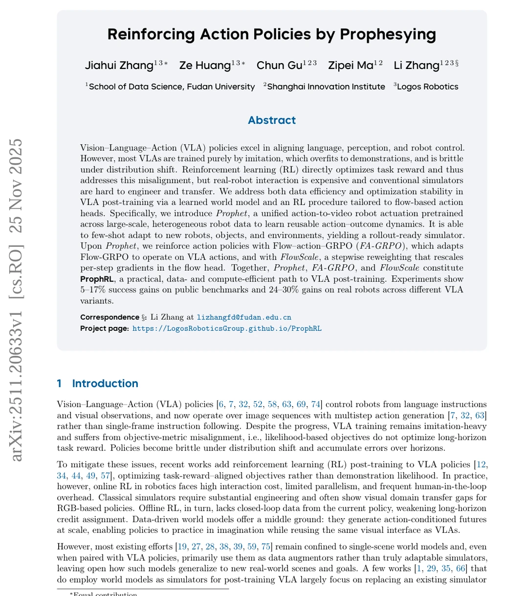 ProphRL：动作预言的世界模型强化VLA策略