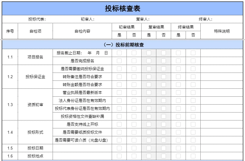 零废标❗️投标核查表