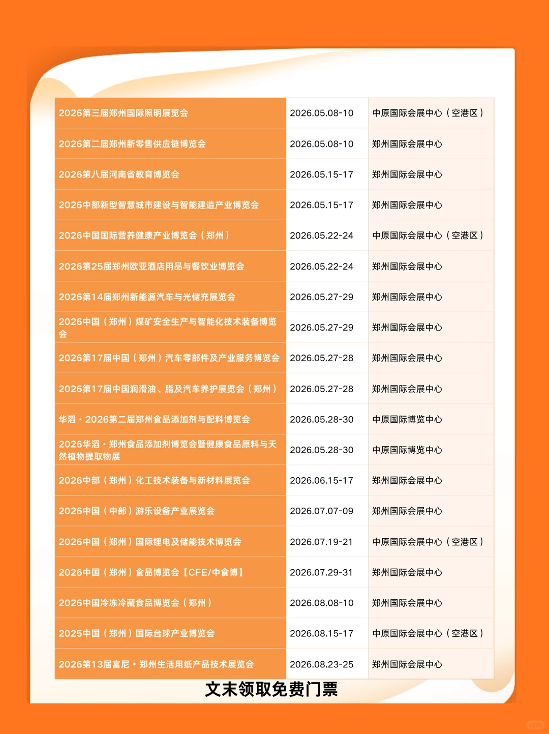 2026年郑州展会排期表一览