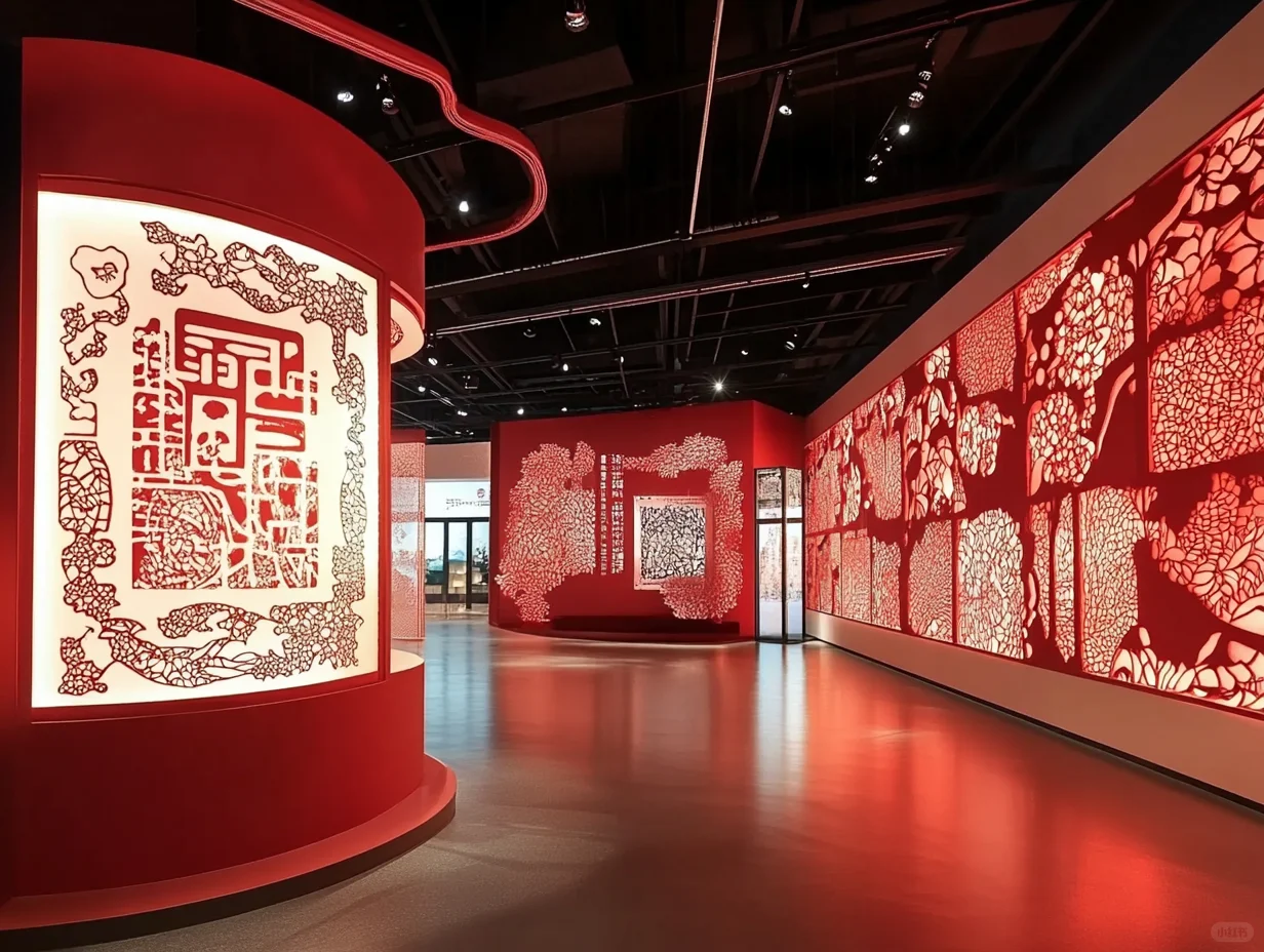 非遗展厅怎么设计?剪纸艺术展馆光影交错