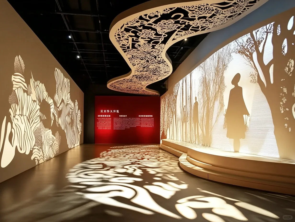 非遗展厅怎么设计?剪纸艺术展馆光影交错