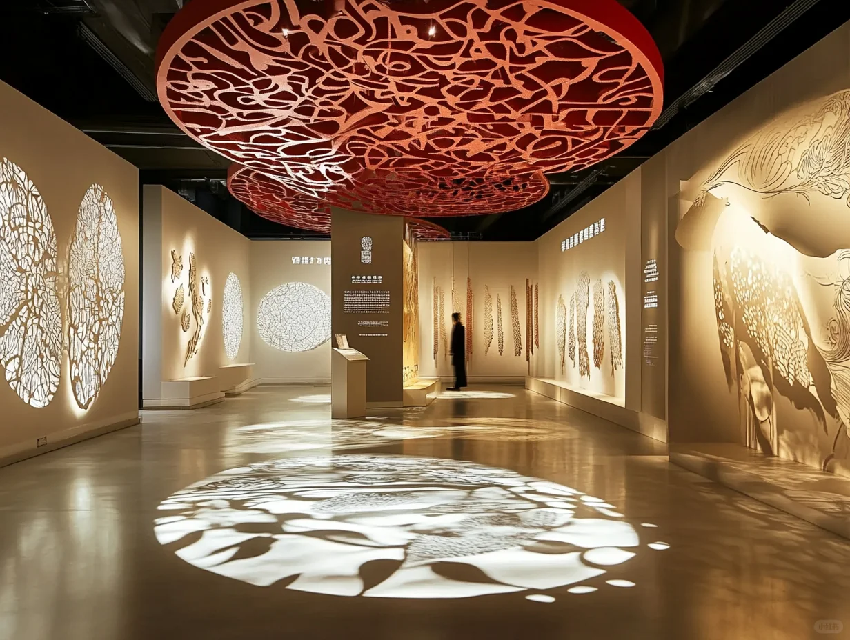 非遗展厅怎么设计?剪纸艺术展馆光影交错