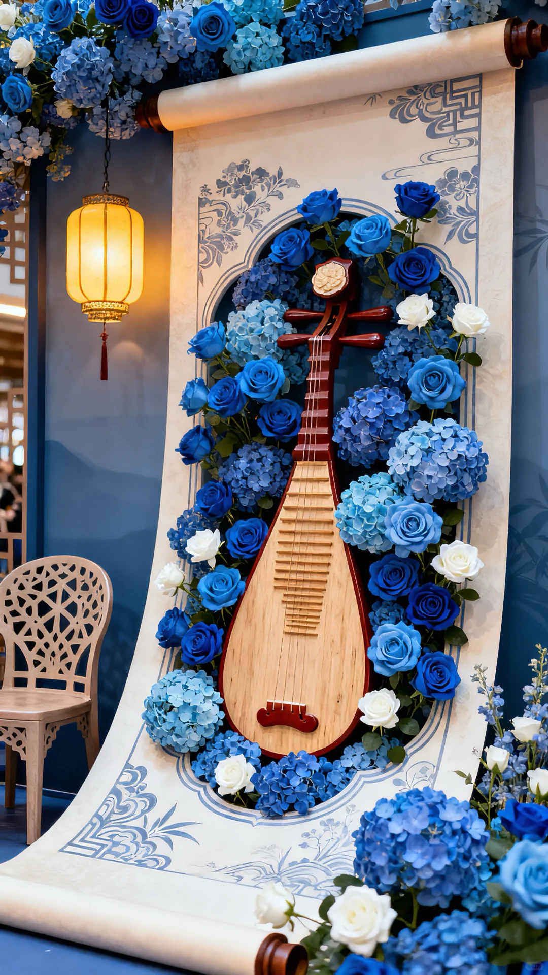 艺术卷轴搬进现实，蓝调花艺美陈太绝了