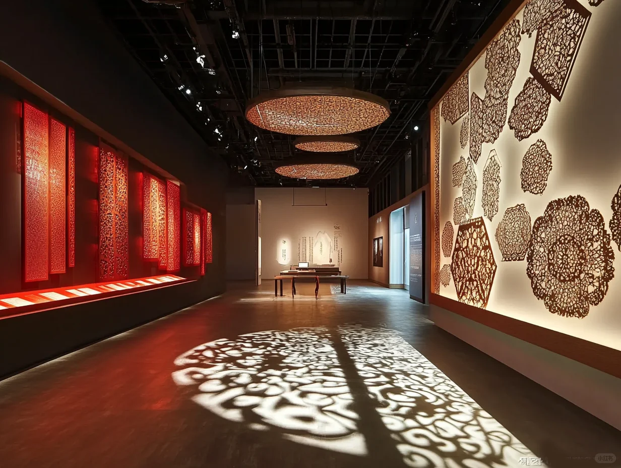 非遗展厅怎么设计?剪纸艺术展馆光影交错