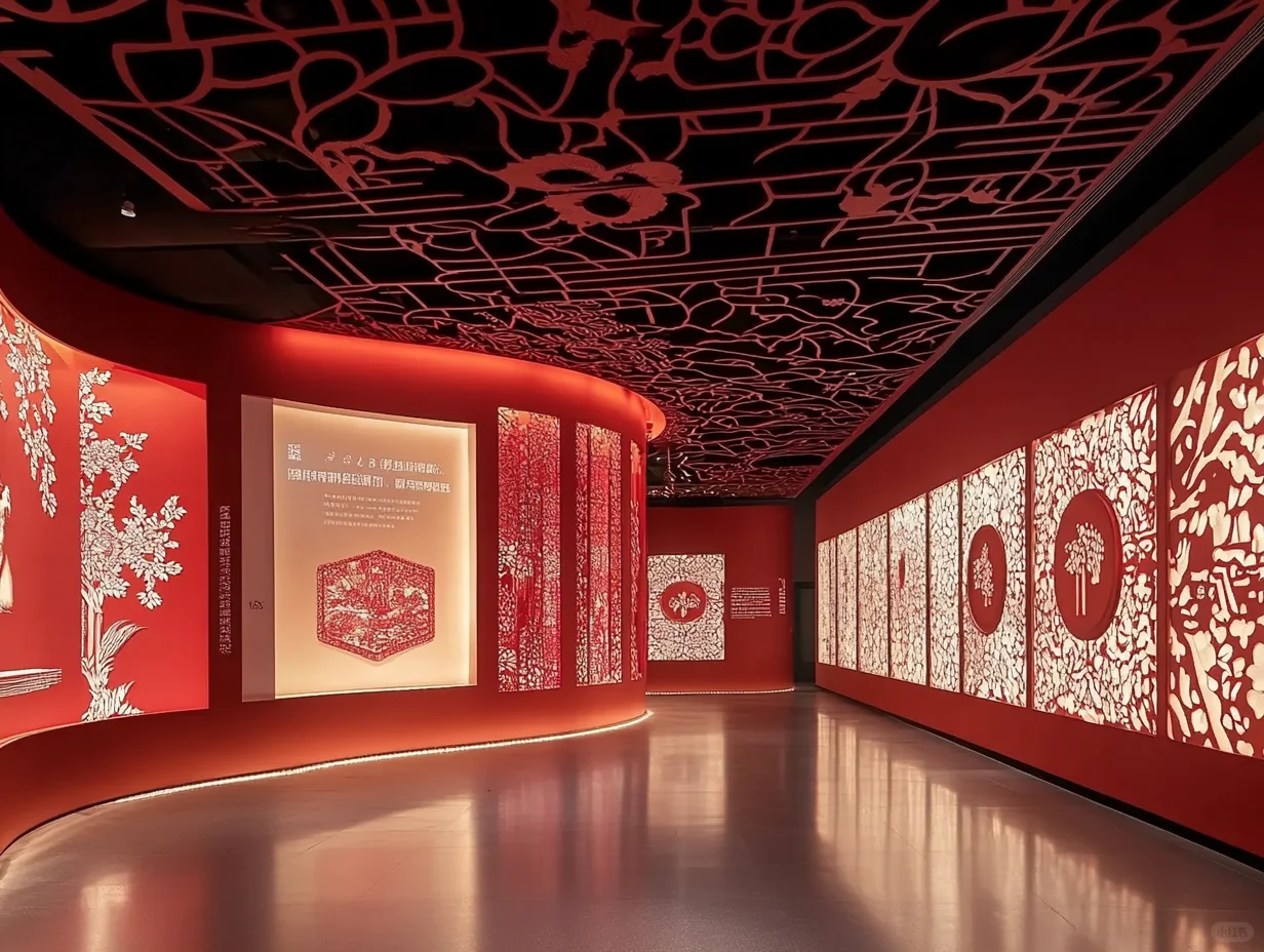 非遗展厅怎么设计?剪纸艺术展馆光影交错