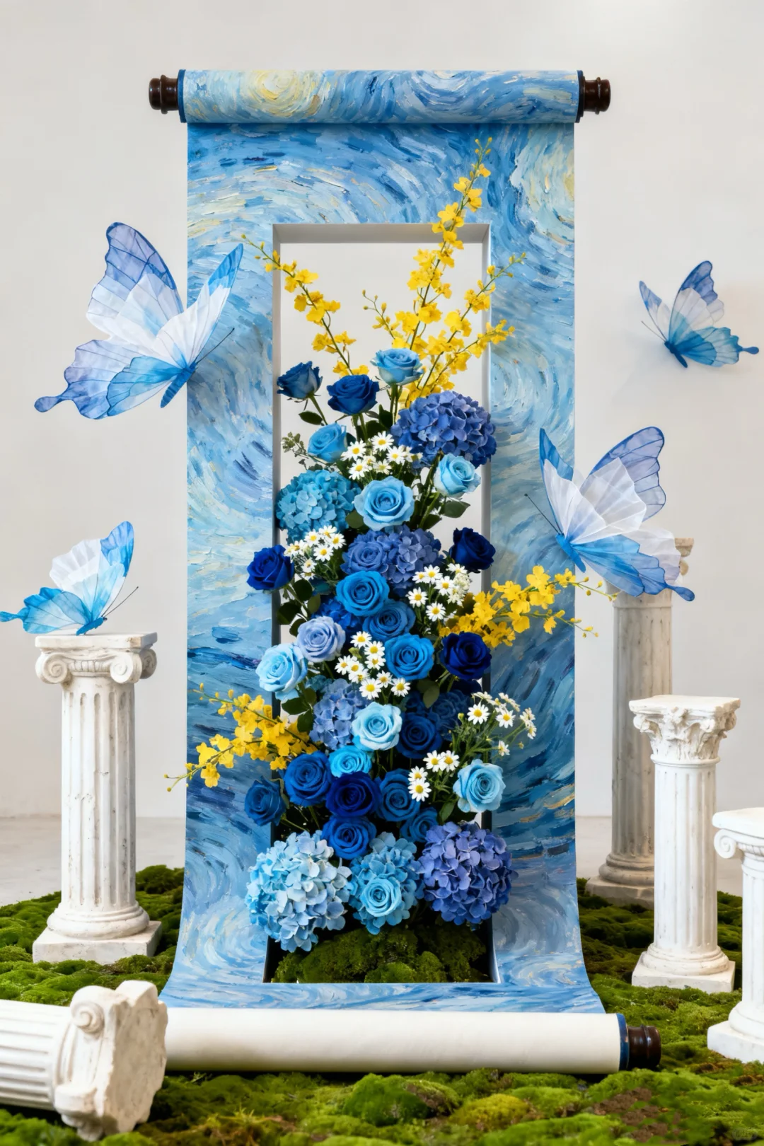 艺术卷轴搬进现实，蓝调花艺美陈太绝了