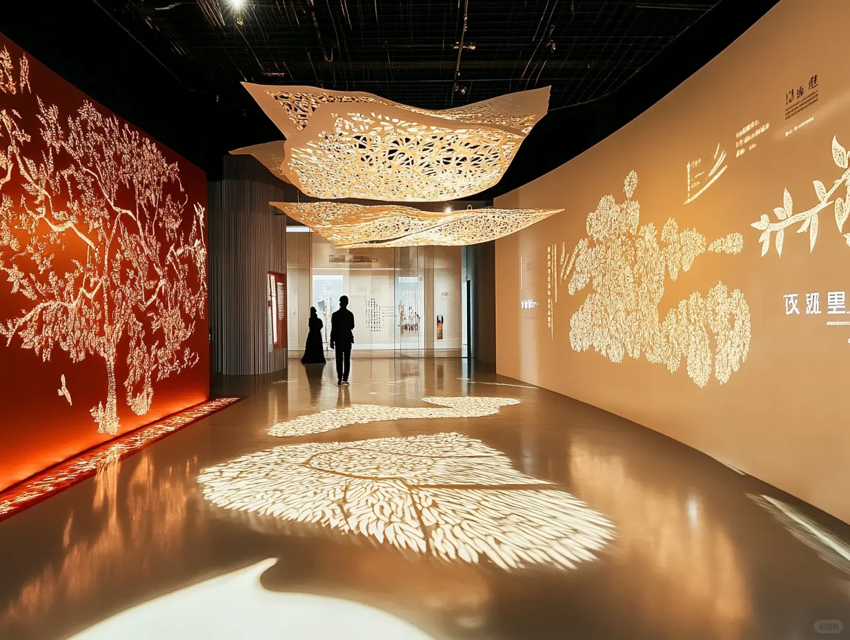 非遗展厅怎么设计?剪纸艺术展馆光影交错