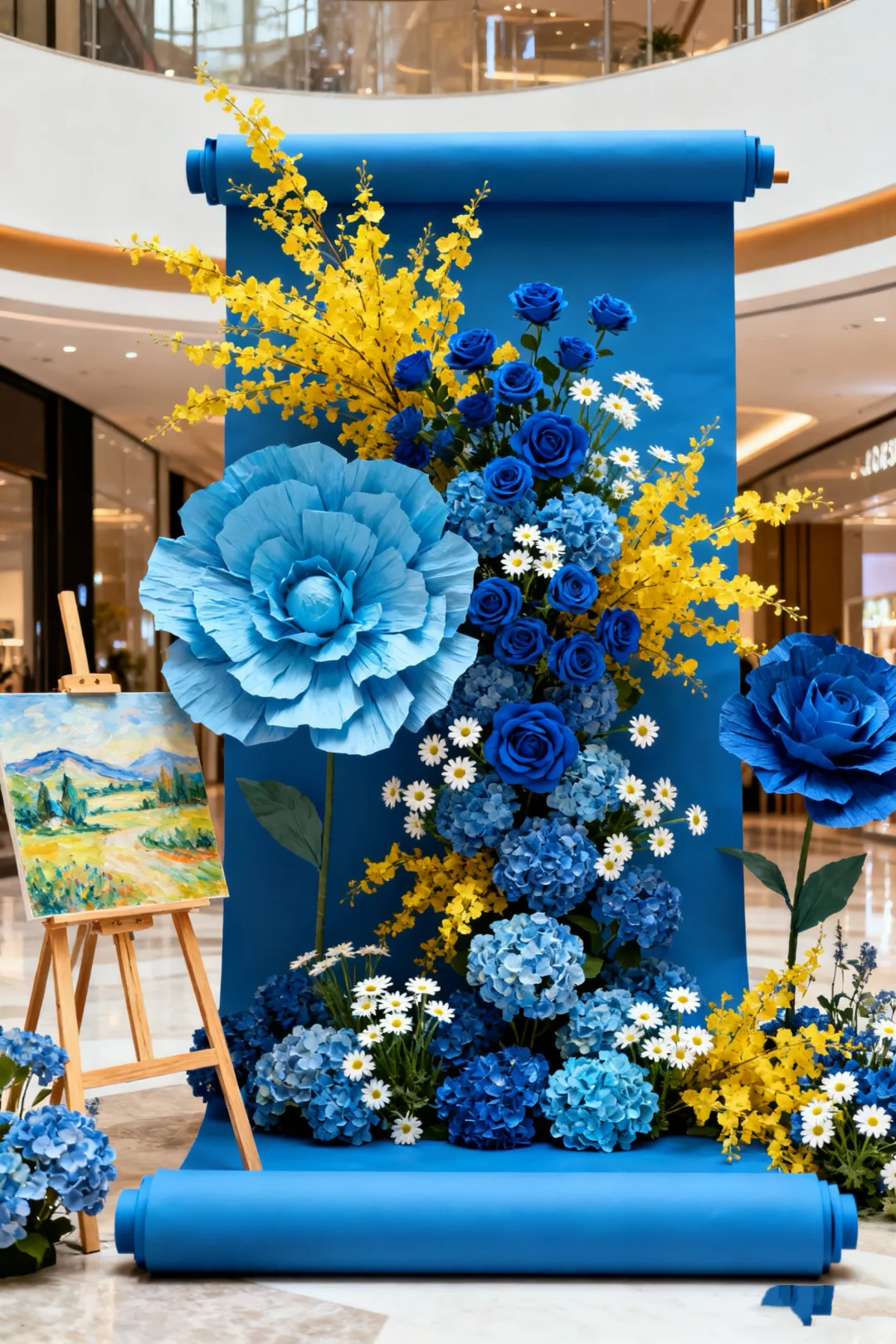 艺术卷轴搬进现实，蓝调花艺美陈太绝了