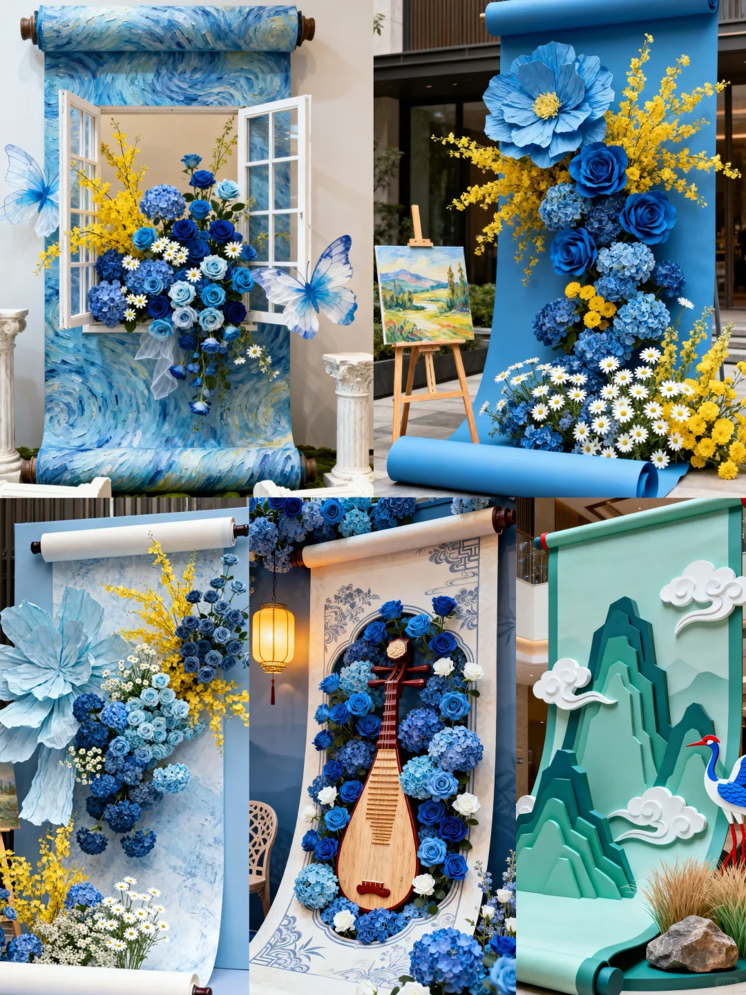 艺术卷轴搬进现实，蓝调花艺美陈太绝了