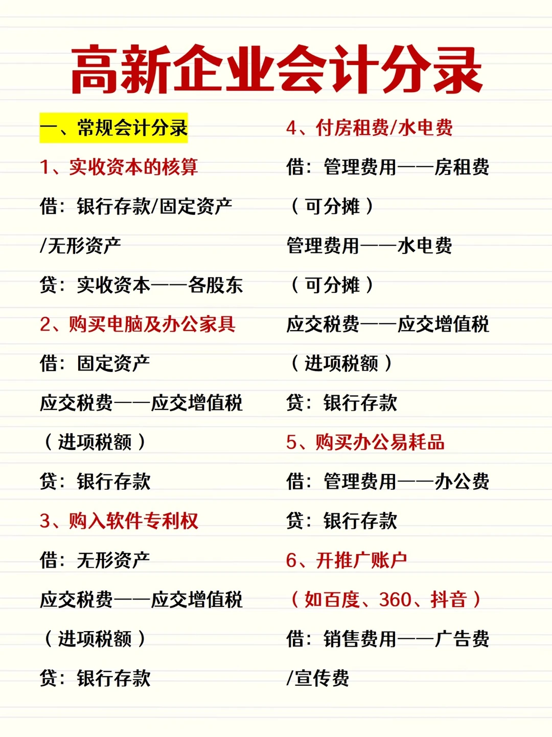 高新技术企业账务处理+辅助账表格模板