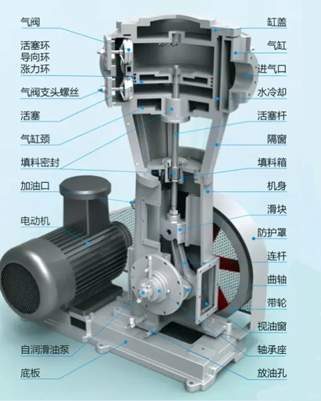 立式无油往复式真空泵结构