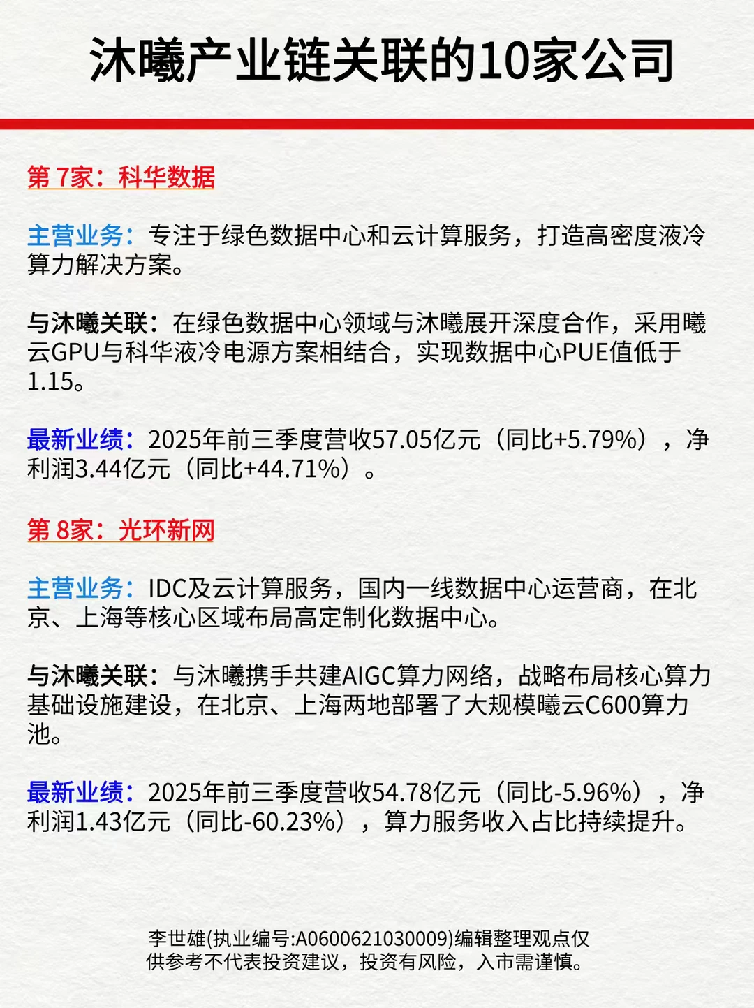 沐曦产业链关联的10家上市公司！
