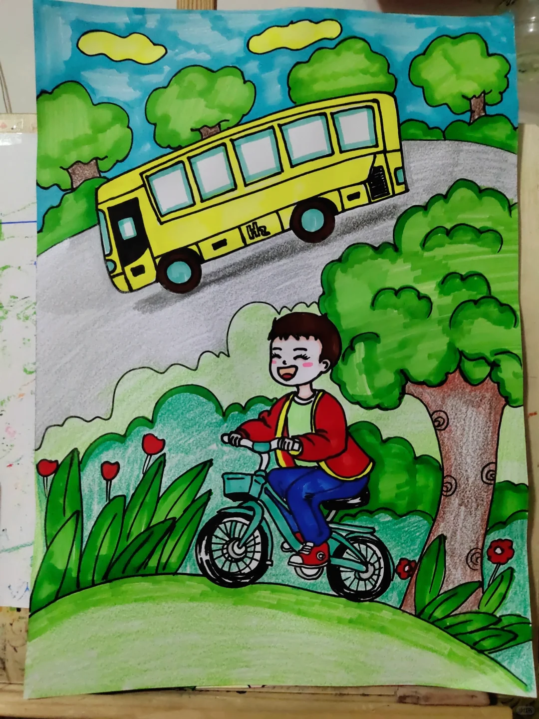 低碳生活，绿色出行主题画