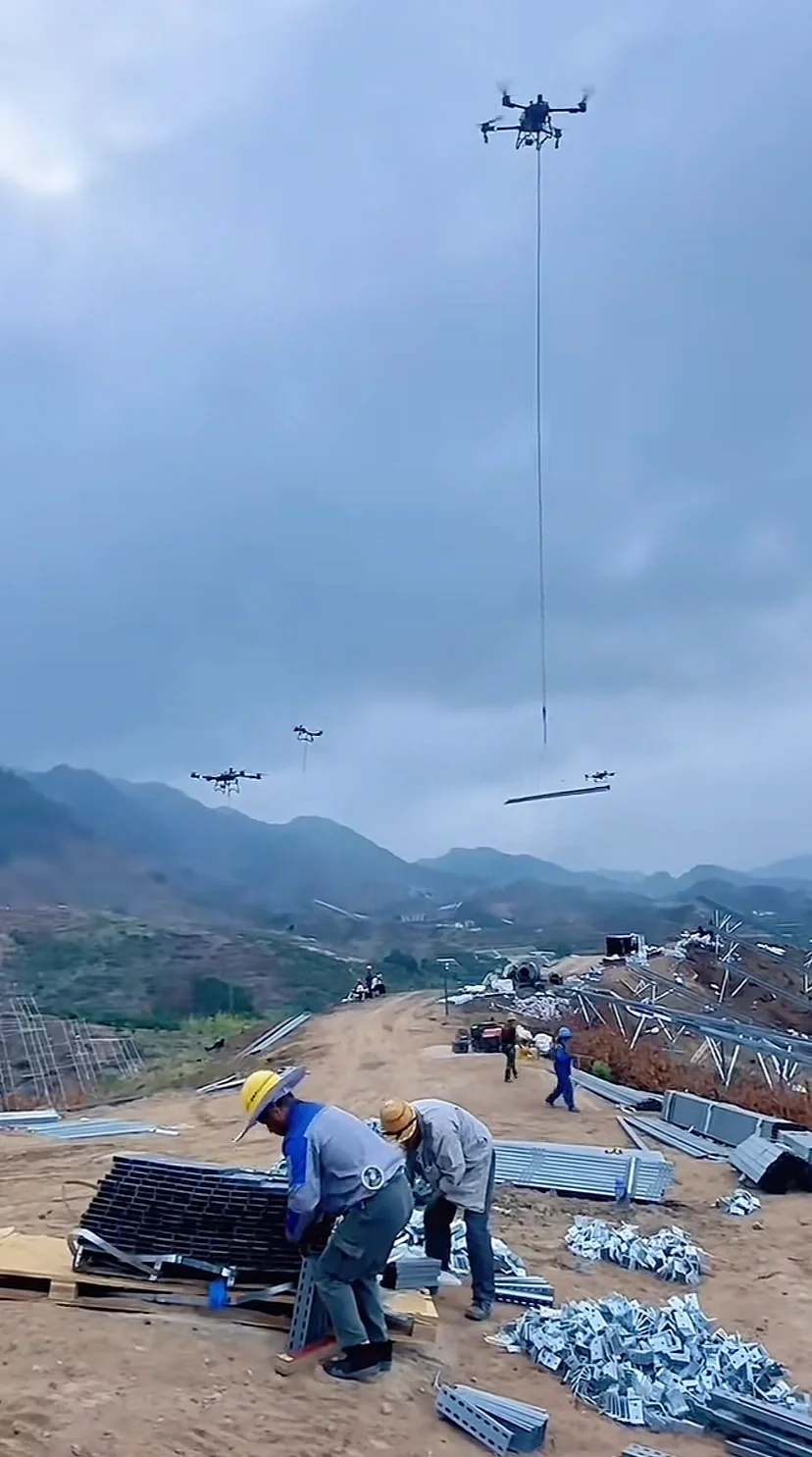 无人机快速吊运技术，光伏、电塔、建筑不可少