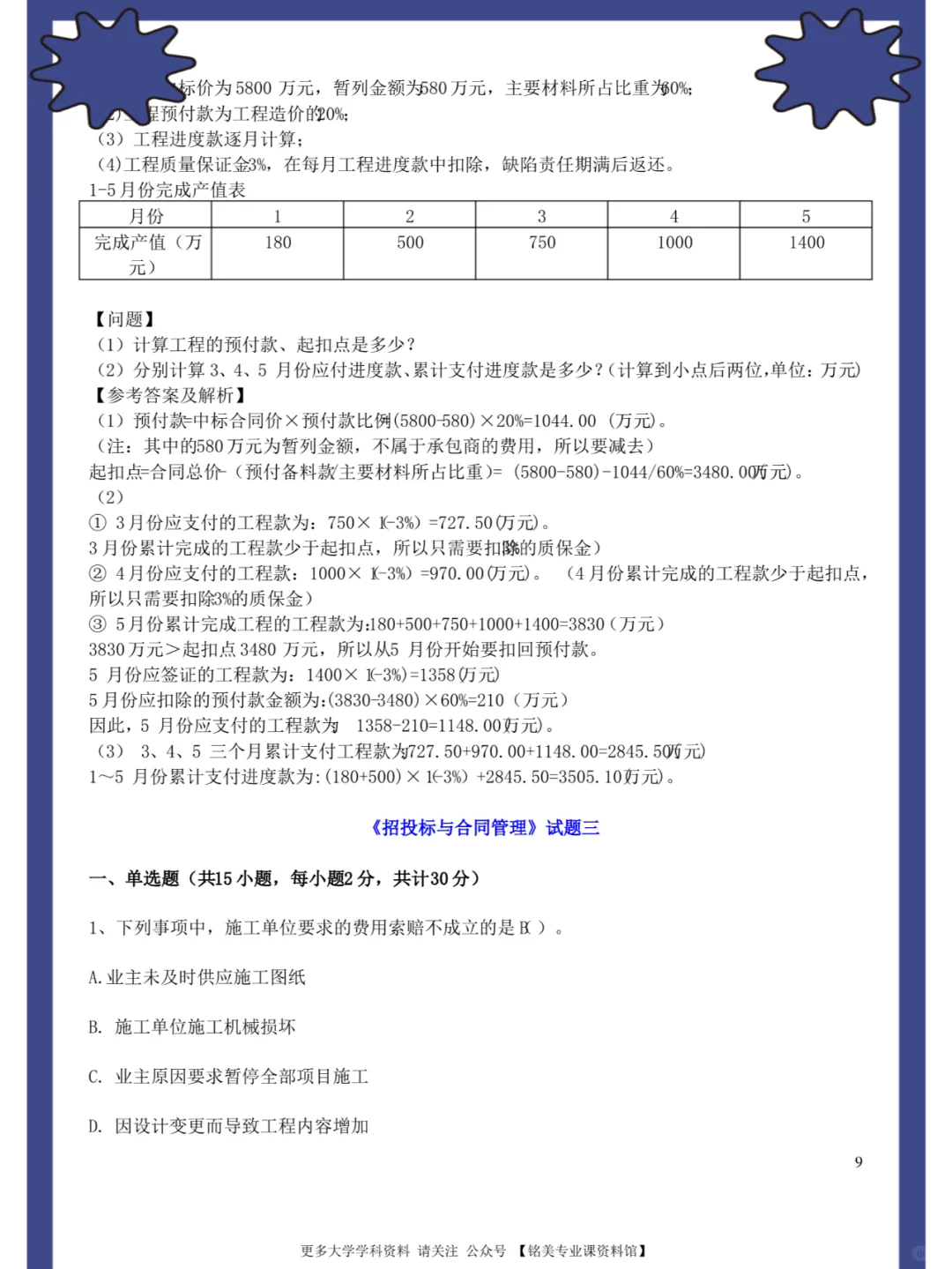 工程招投标与合同管理，名释+知识点+题库