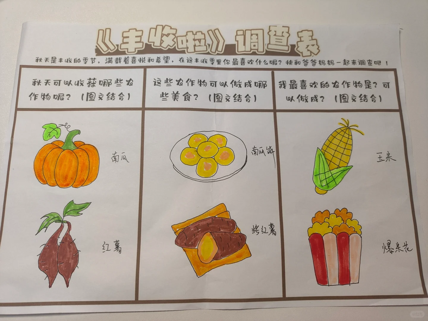 丰收啦调查表-幼儿园作业