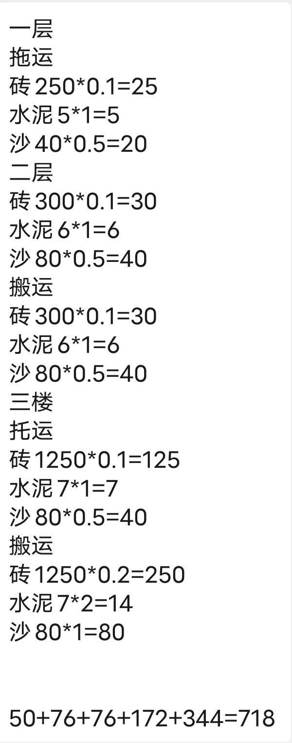 泥瓦材料搬运费用