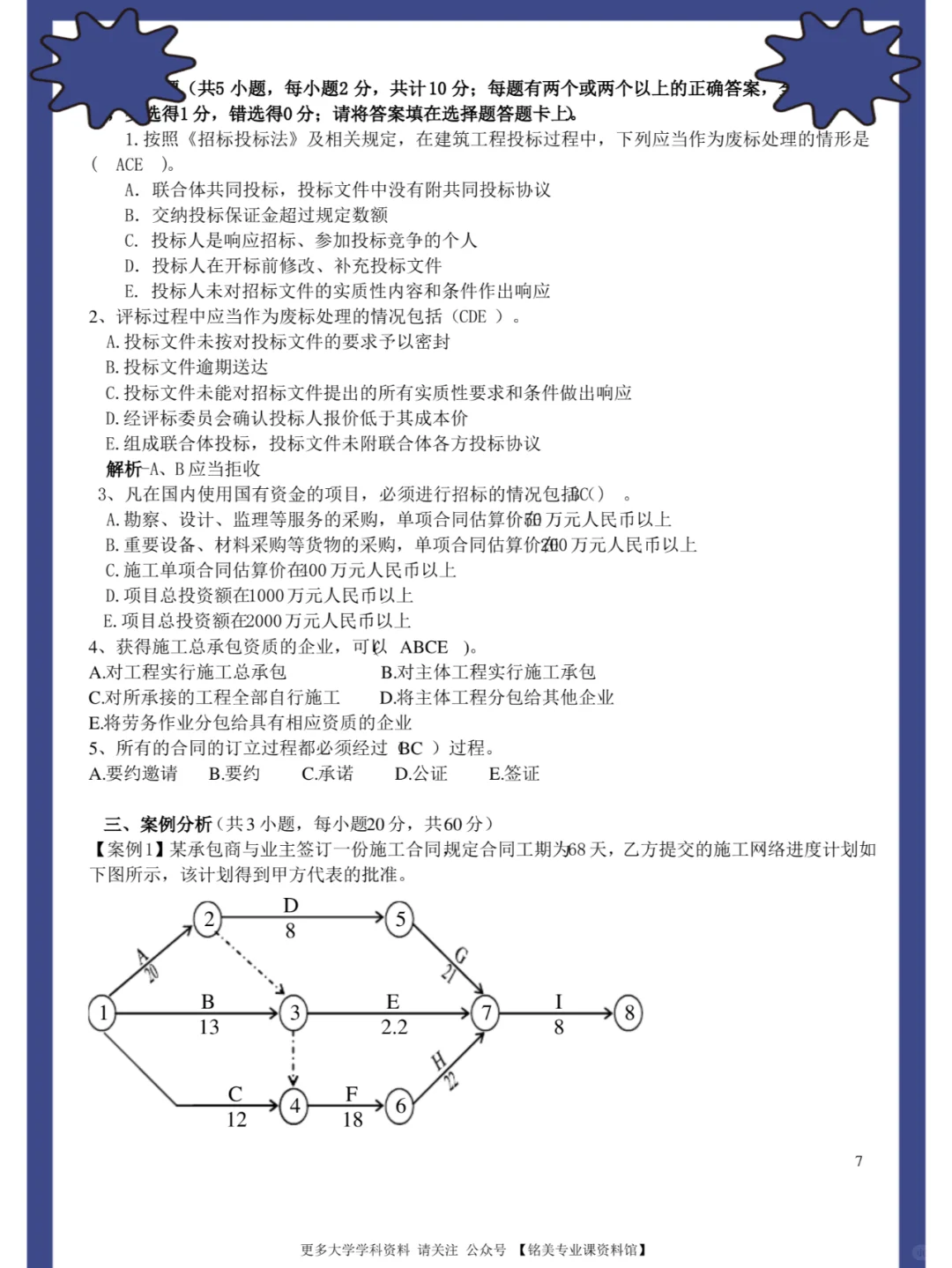 工程招投标与合同管理，名释+知识点+题库