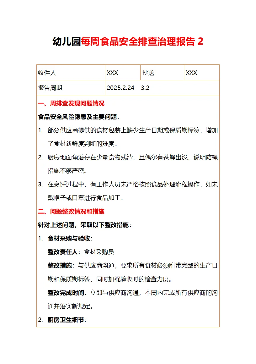 幼儿园食堂食品安全周排查20篇