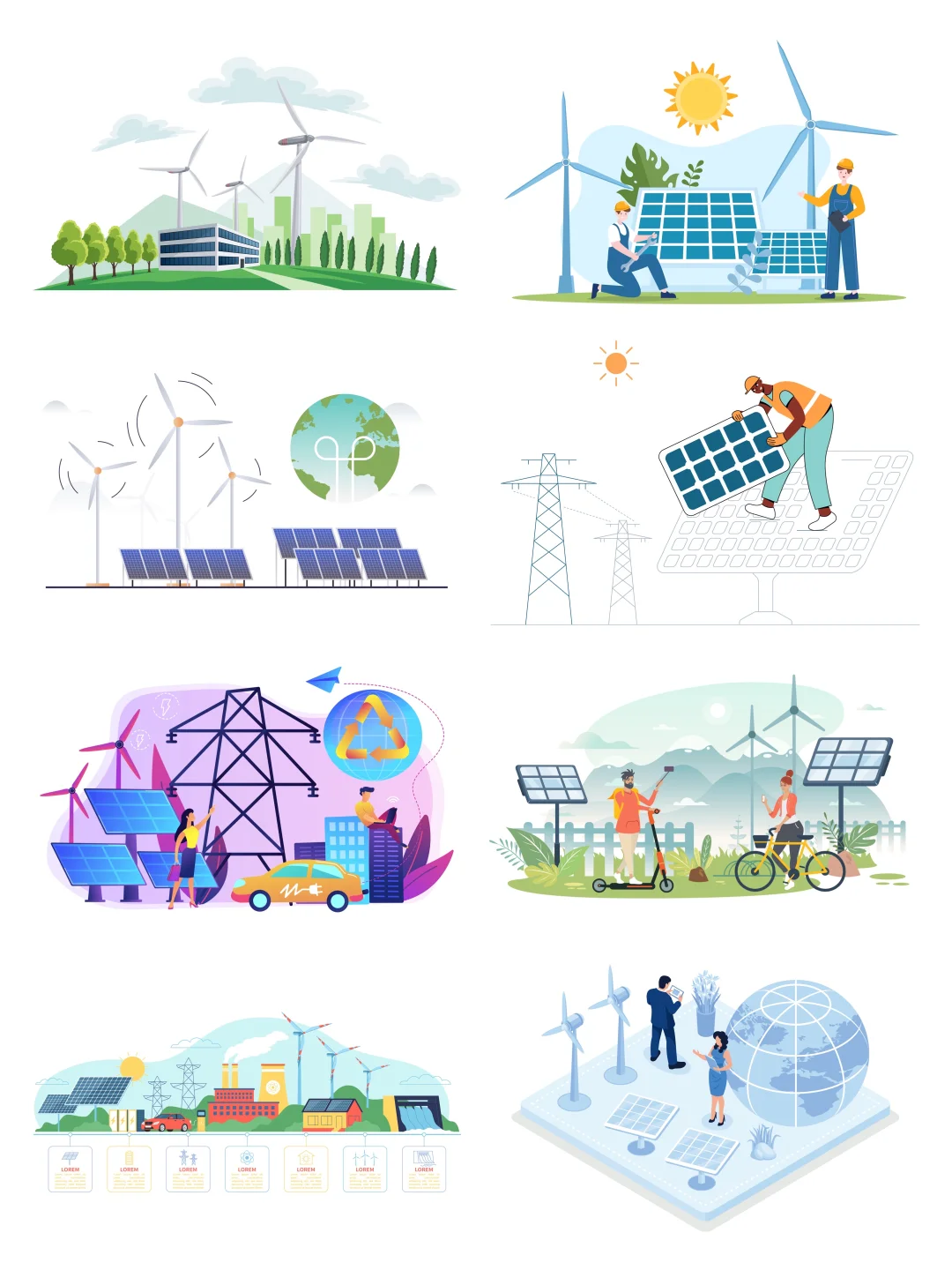 ai矢量素材｜扁平绿色可再生风能环保新能源