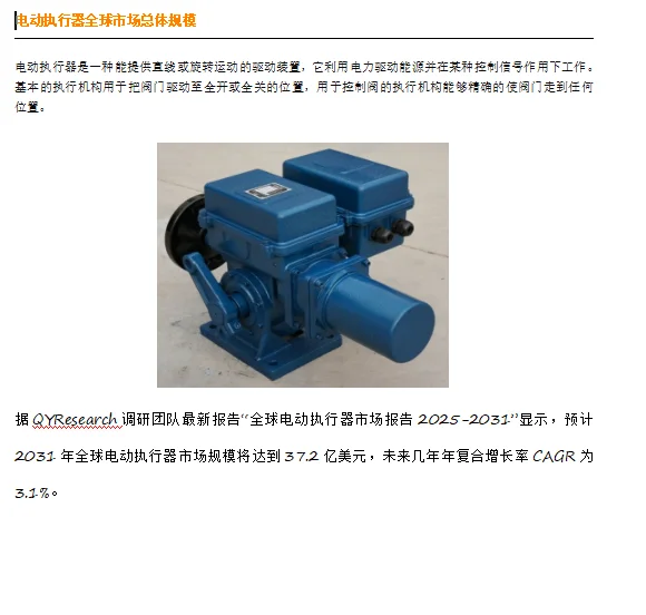 电动执行器全球市场总体规模
