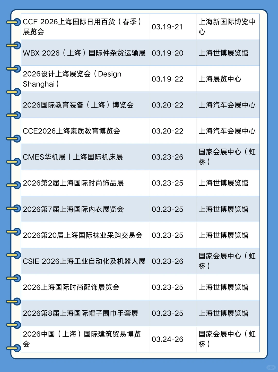 上海展会2026时间表（3月展会）