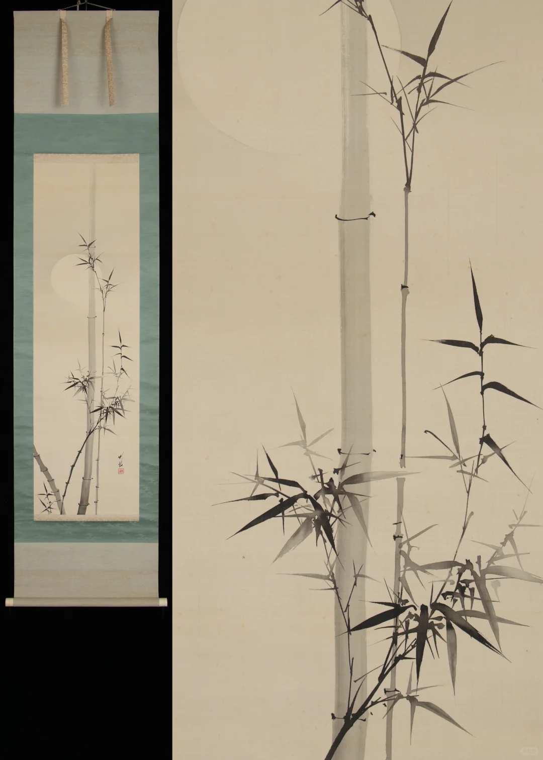 尾竹竹坡《月下竹》日本回流字画 手绘名家