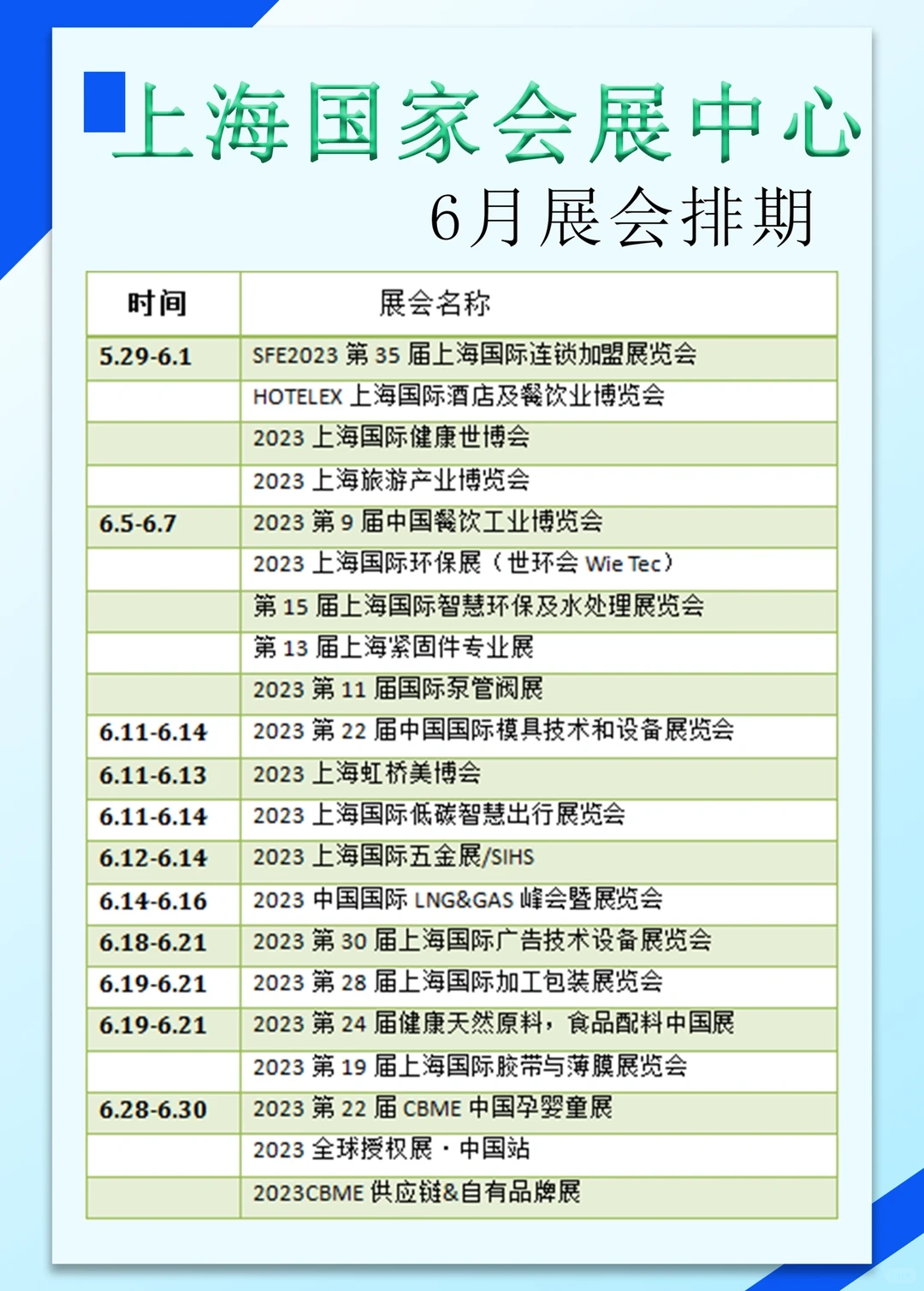 上海展会｜国家会展中心6月展会排期