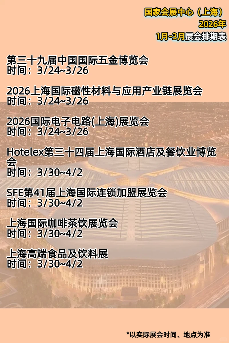 国家会展中心（上海）26年一季度展会排期