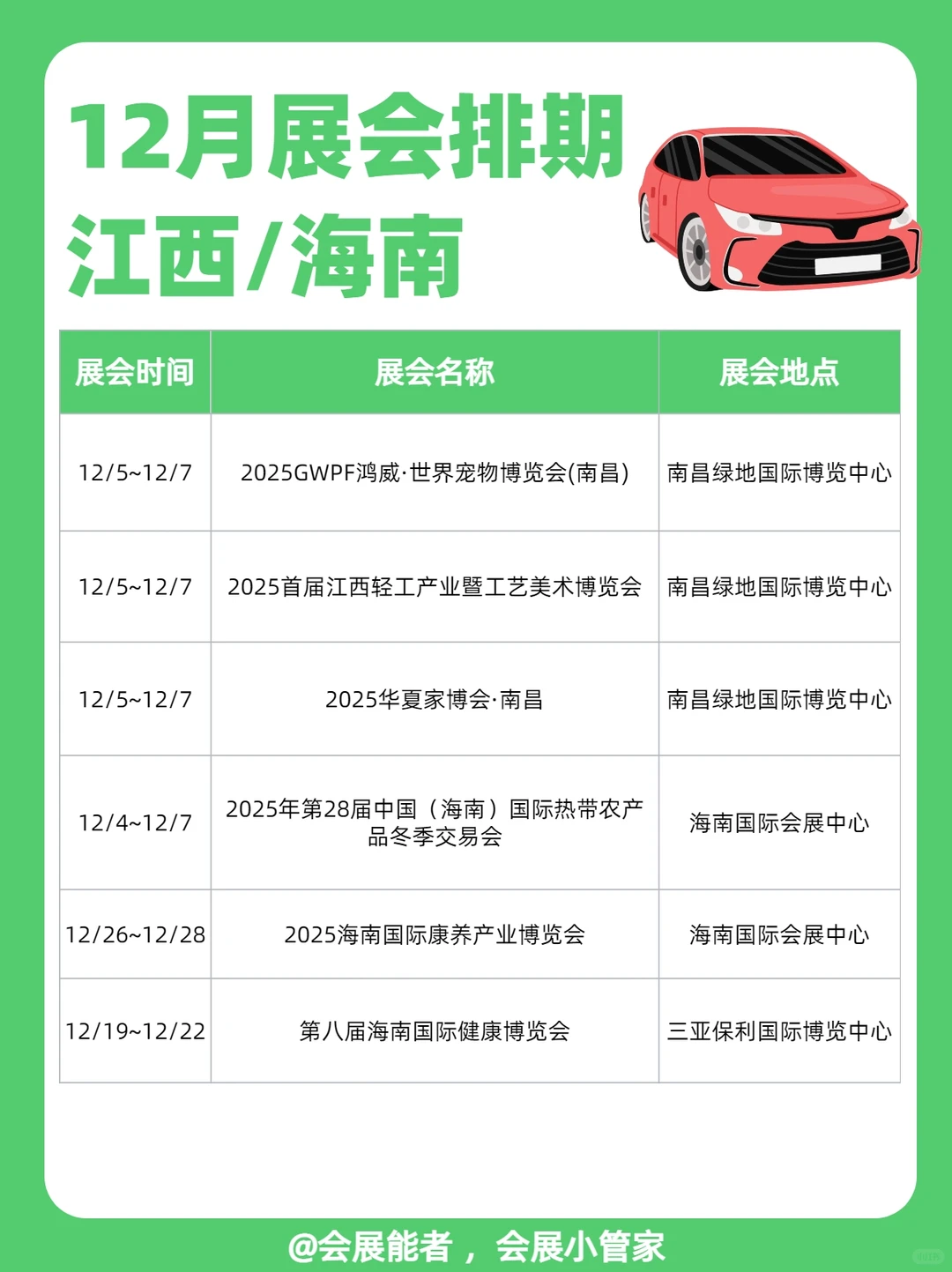 12月江西/海南展会排期，精彩提前看！