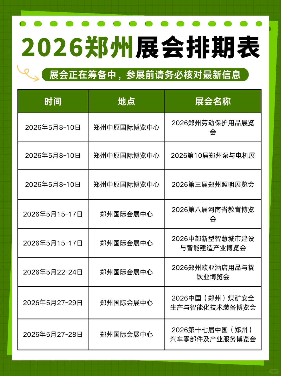 2026郑州展会排期表+地址！抢先看❗️