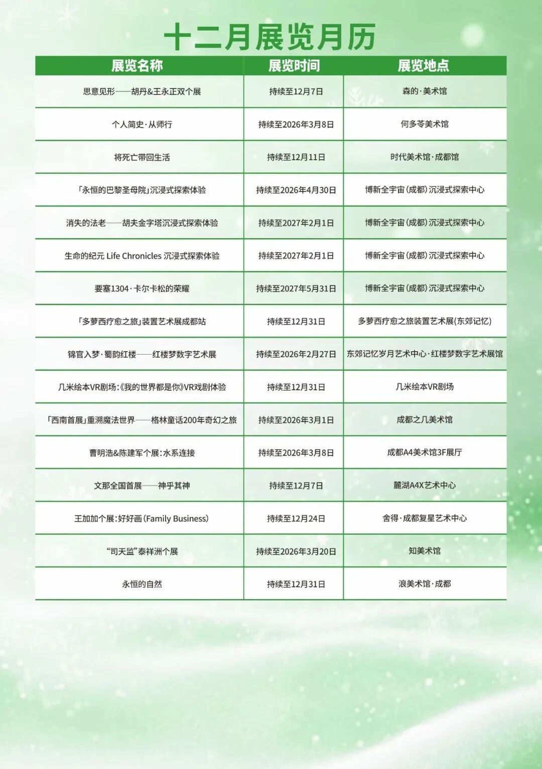 成都12月活动汇总(12.1-12.31)