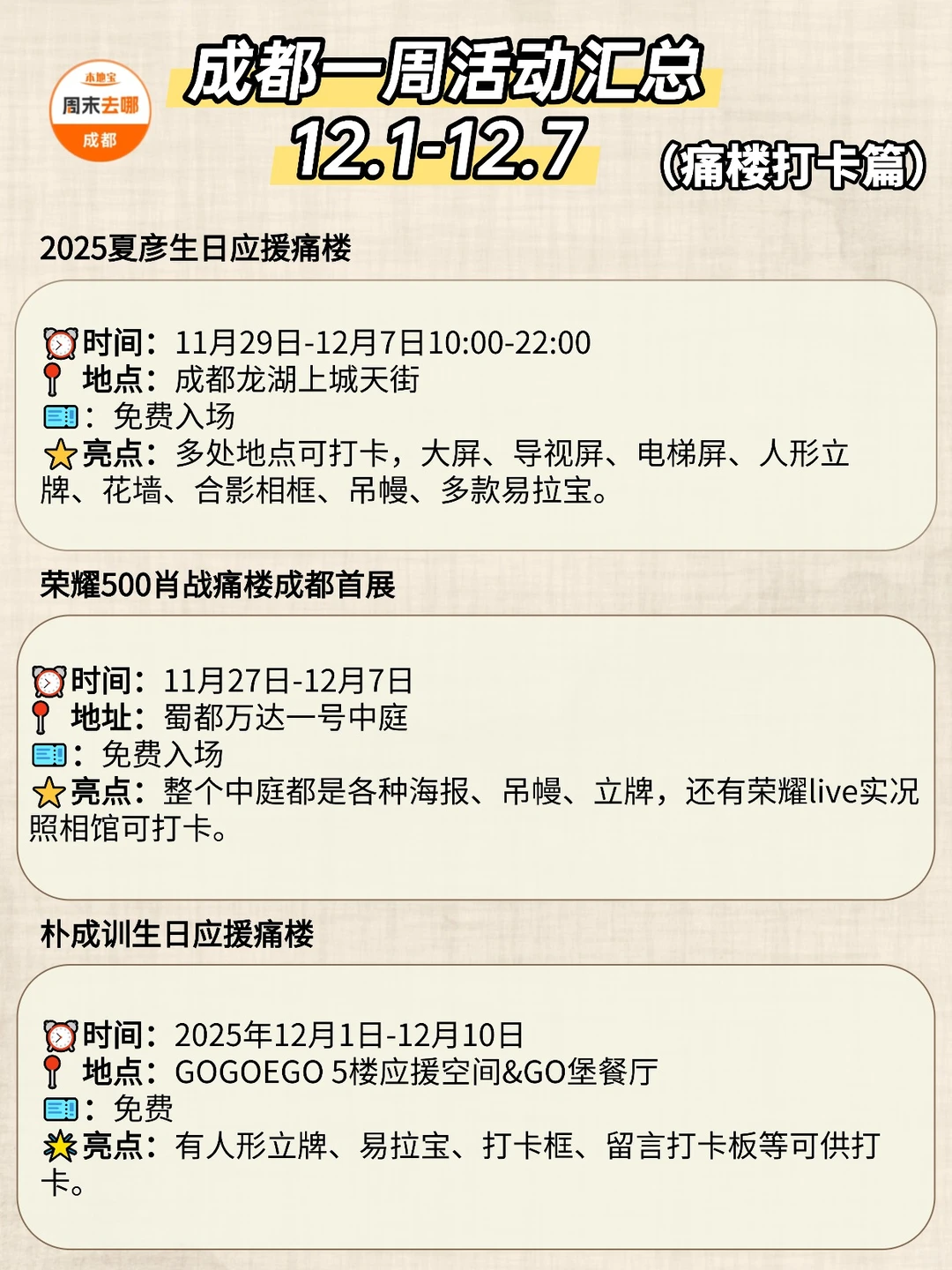 成都12.1-12.7本周活动指南!