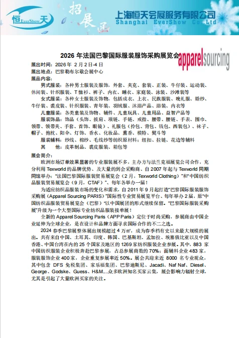 2026年法国巴黎APP服装展持续报名中！！！