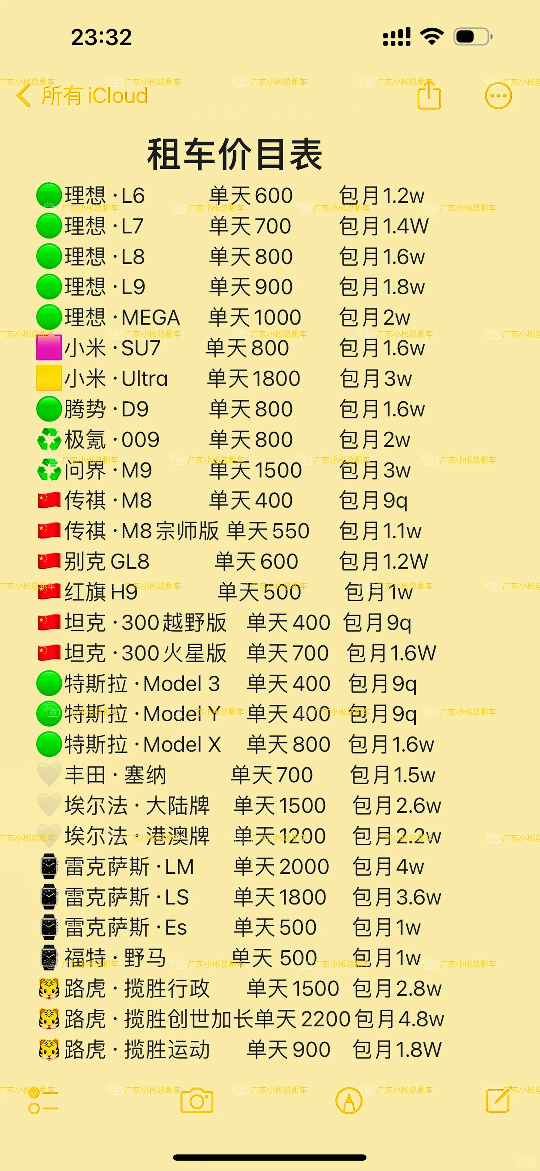 12月租车价格表！欢迎大家前来参考