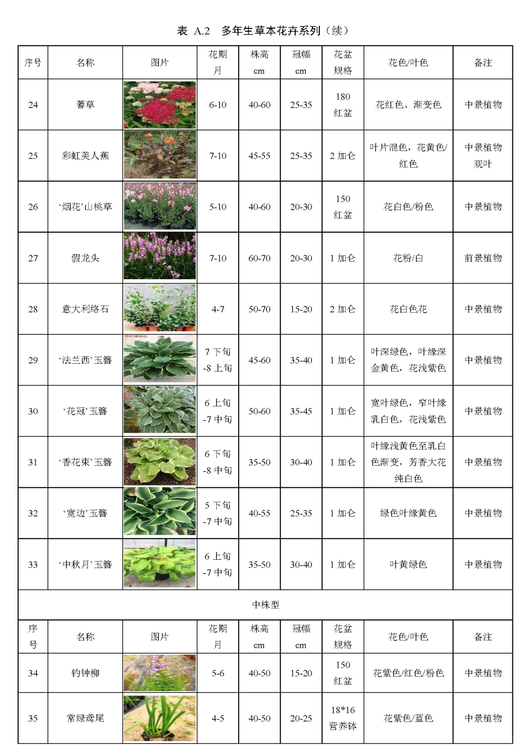 河南地区常用花境植物材料品种清单（一）