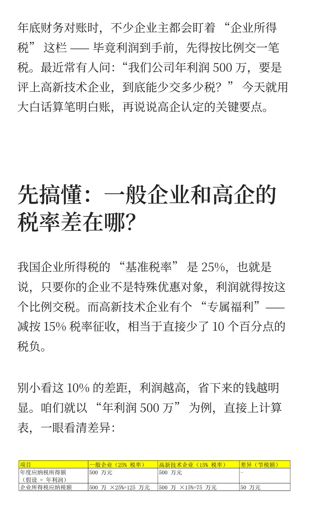 一般企业和高企的税率差在哪？