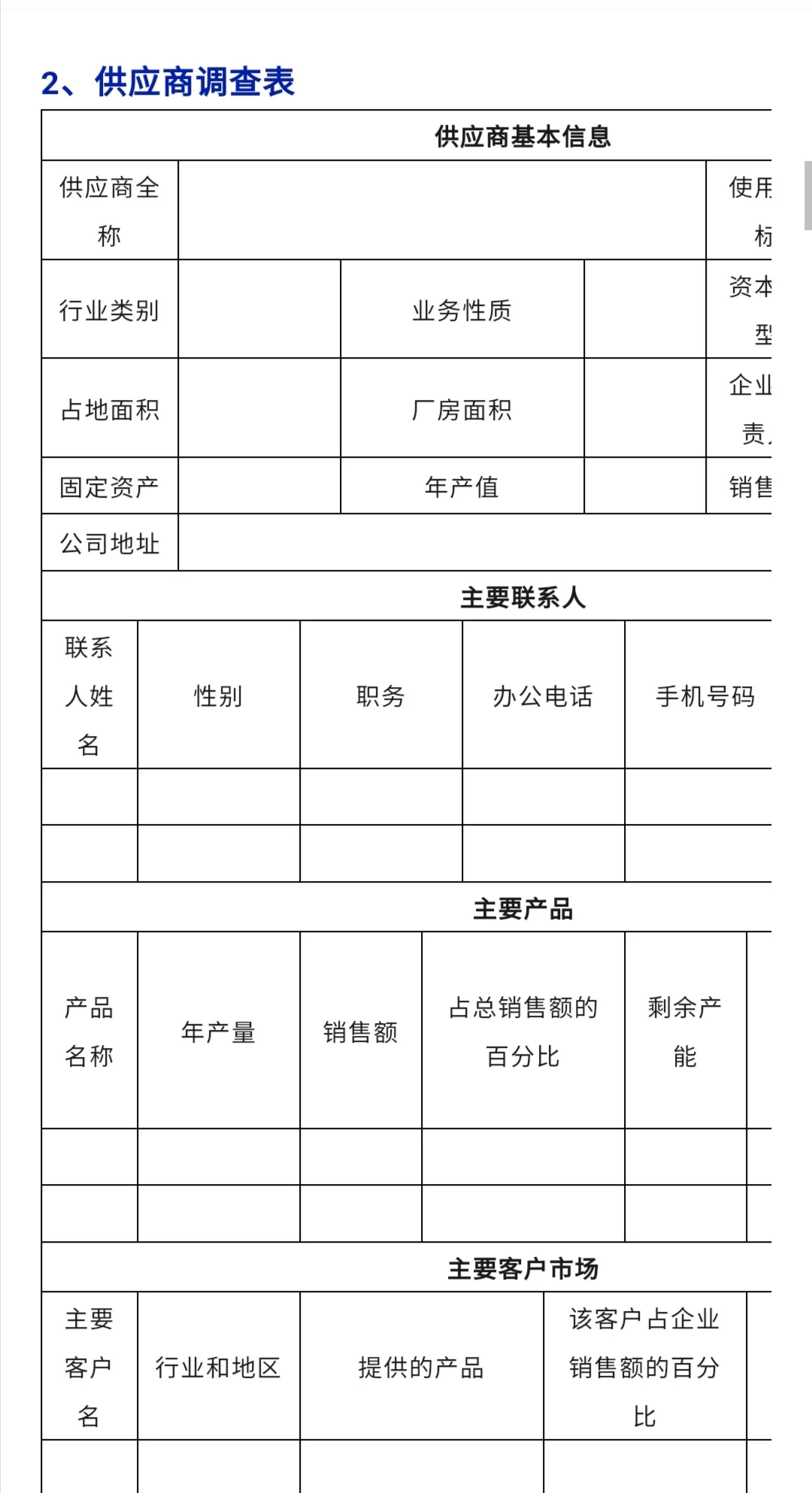 采购供应商管理常用表单