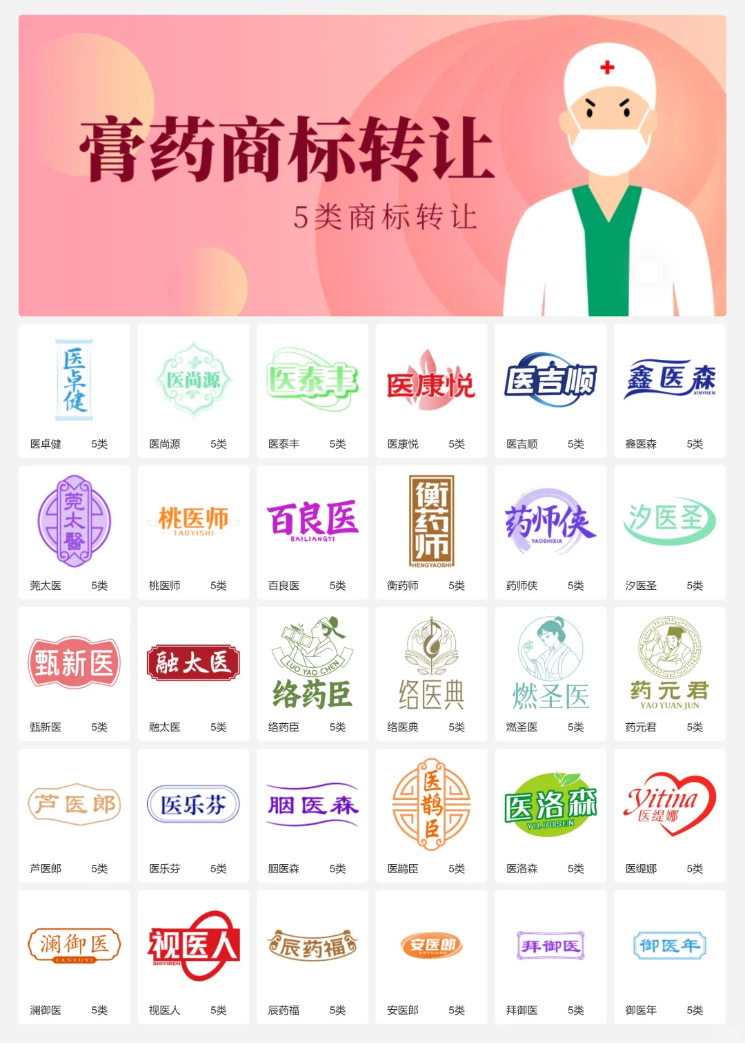 膏药 中医药 保健品商标设计 5类商标转让