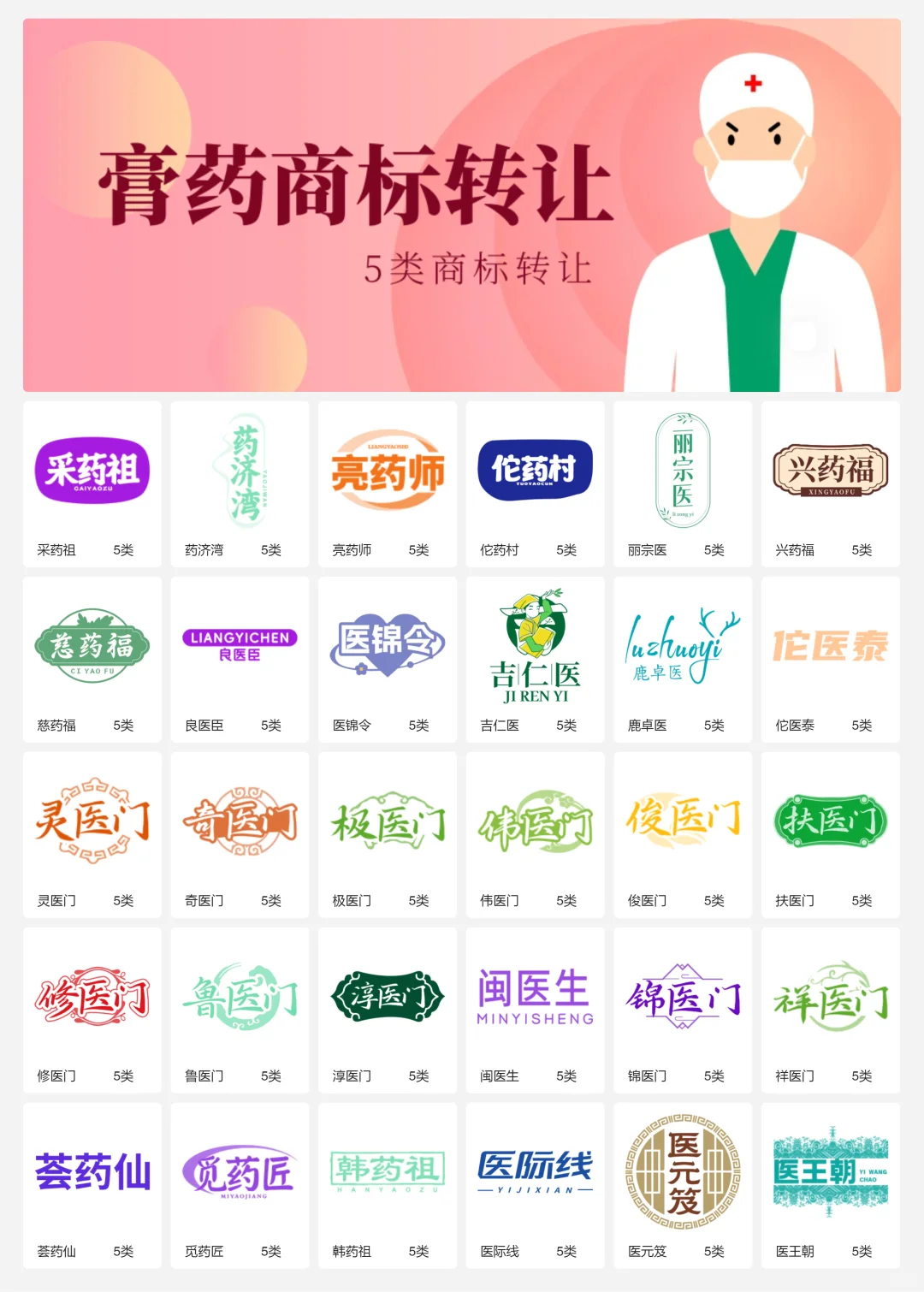 膏药 中医药 保健品商标设计 5类商标转让