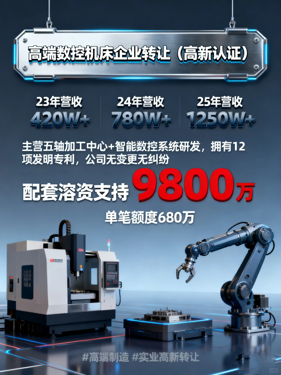 高端数控机床企业高新企业转让