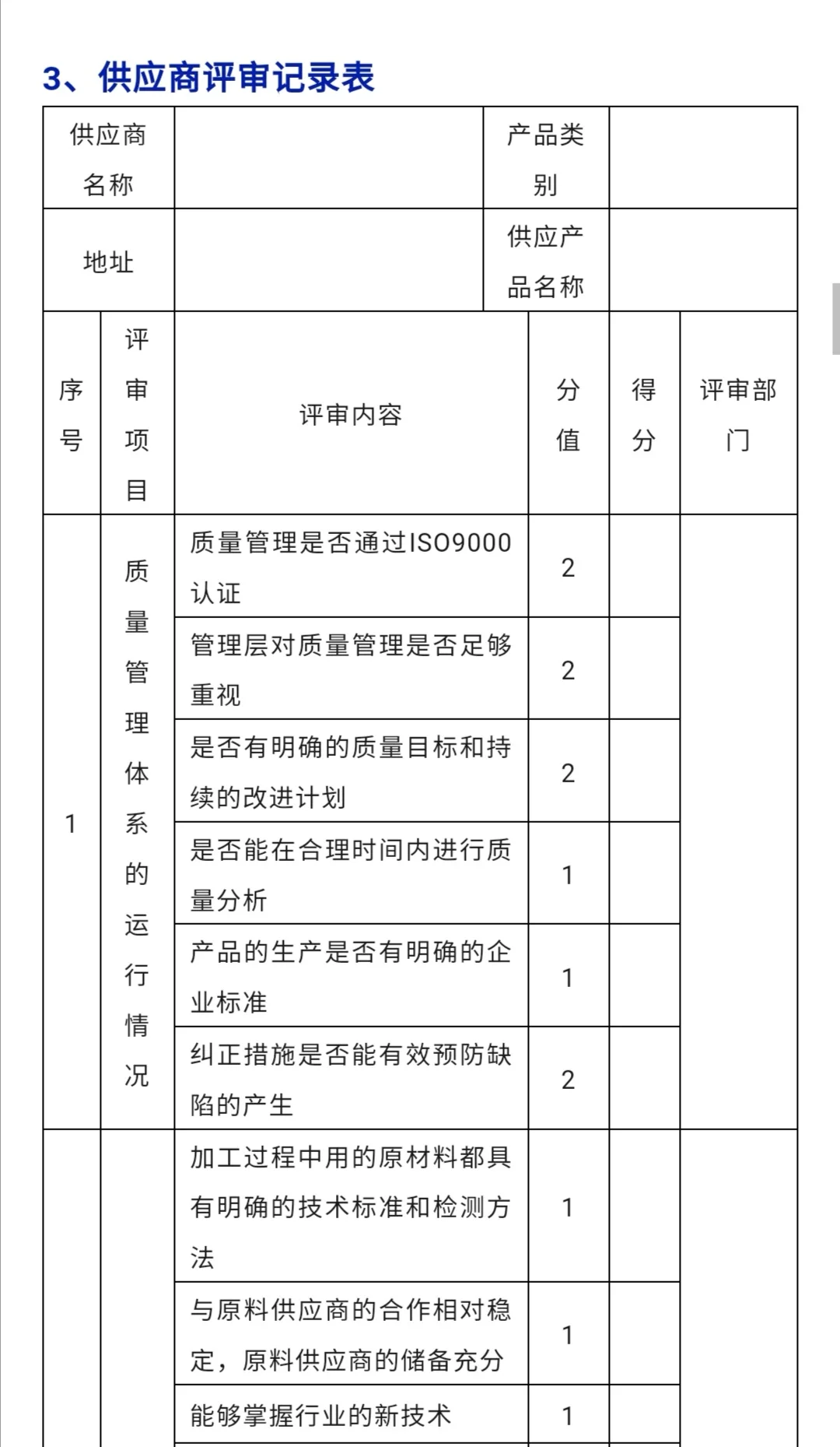采购供应商管理常用表单