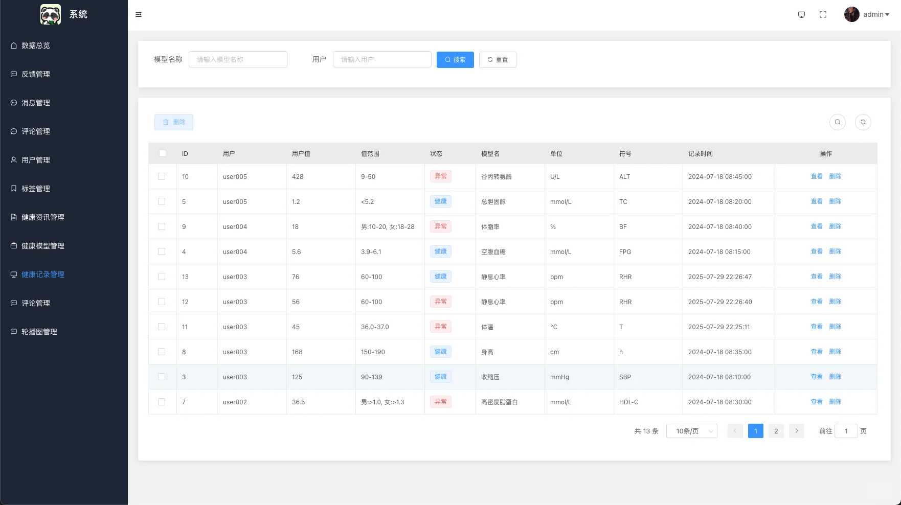 基于springboot的个人健康管理系统