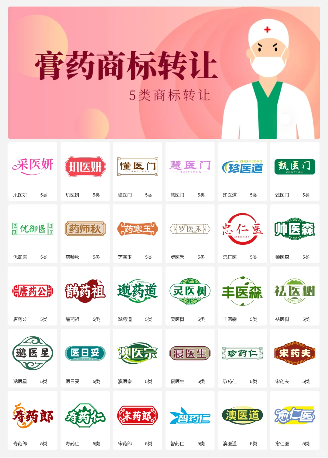 膏药 中医药 保健品商标设计 5类商标转让