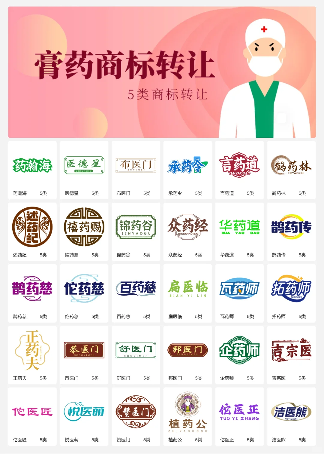 膏药 中医药 保健品商标设计 5类商标转让